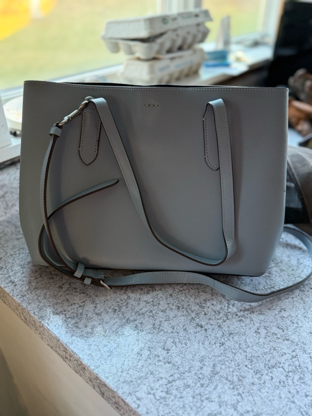 Coach Slate Blue Leather Tote with Gold Hardware - Picture 2 of 6